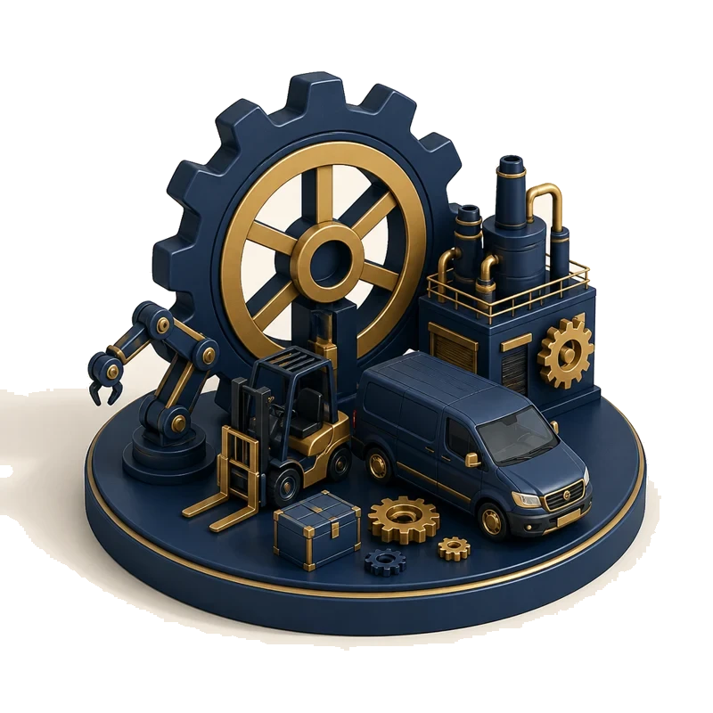 Navy and gold illustration of financed equipment