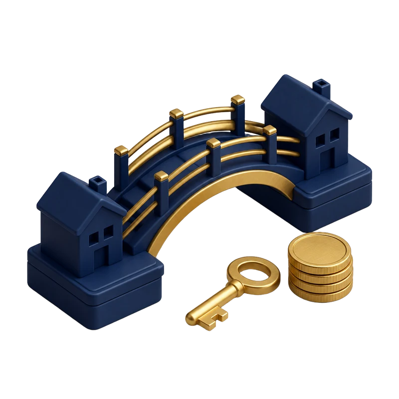 Navy and gold illustration of a bridge between two properties