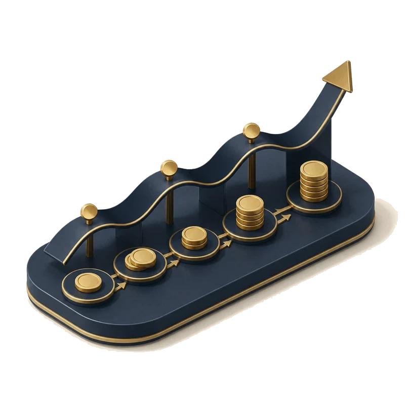 Navy and gold illustration representing cash flow timing