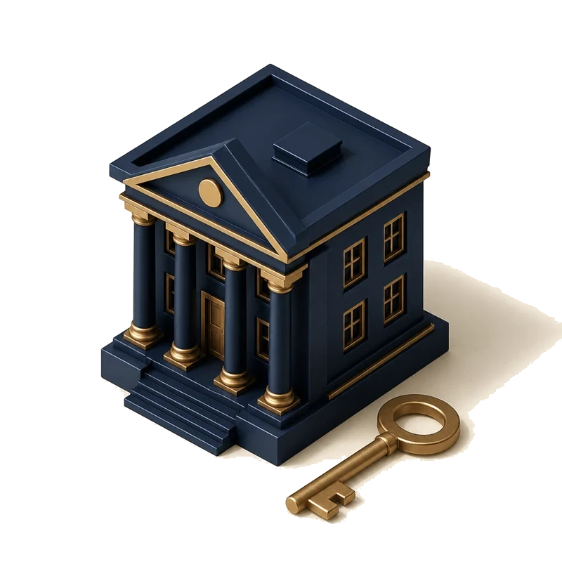 Navy and gold illustration of a commercial building