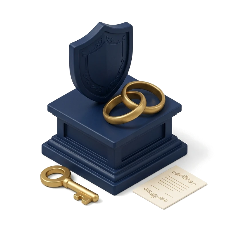 Lasting Powers of Attorney — 3D navy plinth with protective crest, interlocking brass authority rings and steward key